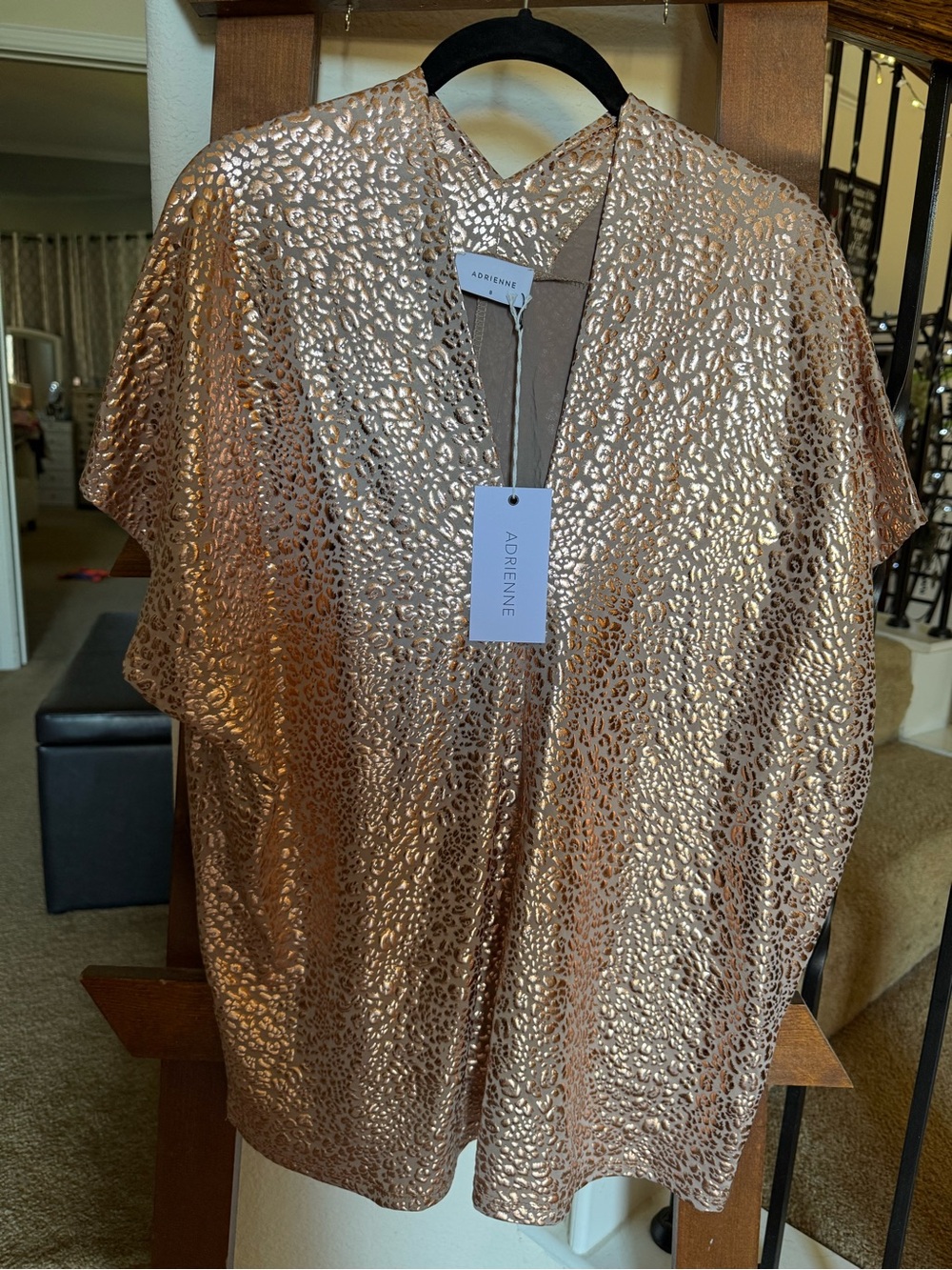 Adrienne Metallic Rose Gold Cutout V-Neck Top